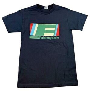 FTP Fuckthepopulation Graphic‎ T-Shirt Navy Blue Small Colorblock Logo Tee